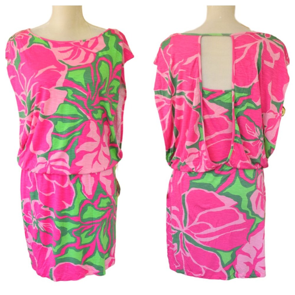 TORI RICHARD Layered Blouson Floral Jersey Dress